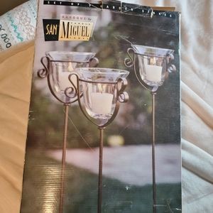Set of 3 outdoor staked candle holders